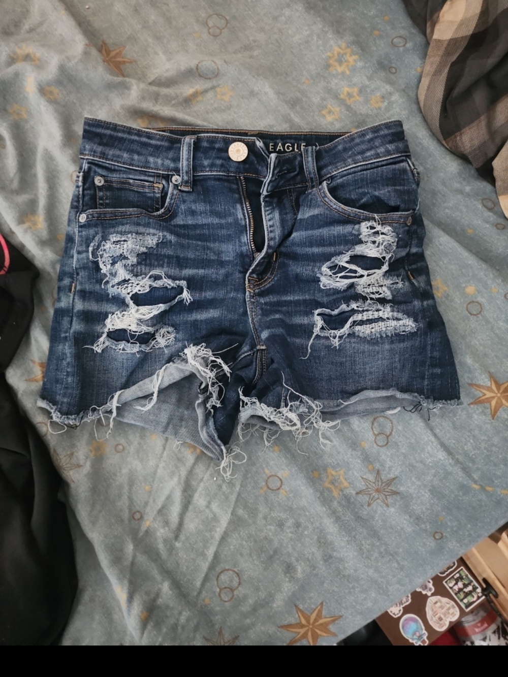 American Eagle Outfitters Dark Blue Distressed Denim Shorts